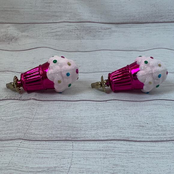 Ice Cream Cone Christmas Tree Ornament Set of 2 with Clips Plastic 5"L - Picture 5 of 16